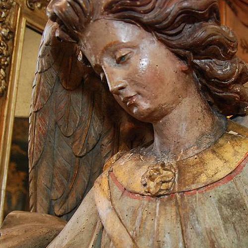 An Exquisite Pair of 18th Century Duomo Polychrome and Parcel-Giltwood Angels No. 2072 An Exquisite Pair of 18th Century Duomo Polychrome and Parcel-Giltwood Angels No. 2072