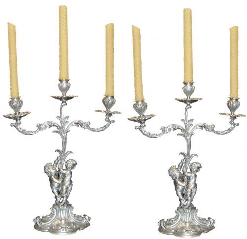 A Pair of Italian 19th Century Silver Candelabra No. 3407 A Pair of Italian 19th Century Silver Candelabra No. 3407