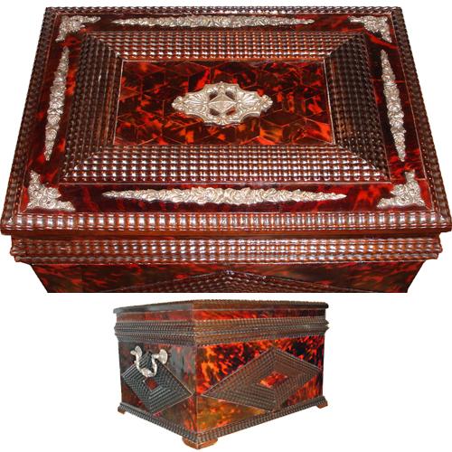 An Exceptionally Large 18th Century Portuguese Red Tortoiseshell and Silver Valuables Box No. 3430 An Exceptionally Large 18th Century Portuguese Red Tortoiseshell and Silver Valuables Box No. 3430