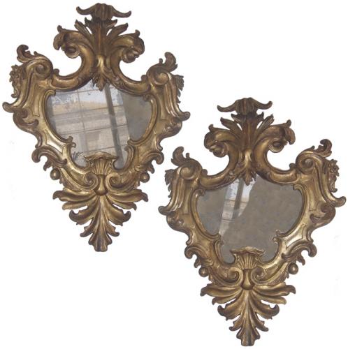 A Pair of Italian Florentine Baroque Giltwood Mirrors