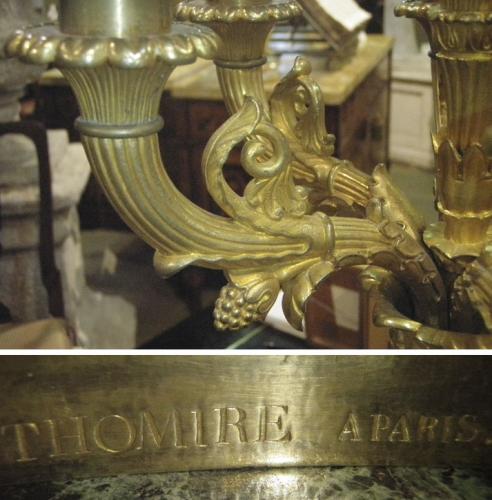 A Pair of 6-Light Pierre-Philippe Thomire (1751-1843) French Empire Gilt Bronze Candelabra No. 3636 A Pair of 6-Light Pierre-Philippe Thomire (1751-1843) French Empire Gilt Bronze Candelabra No. 3636