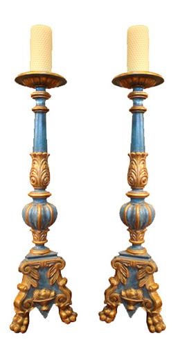 A 19th Century Pair of Ceruse Polychrome and Parcel-Gilt Pricket Sticks No. 3924 A 19th Century Pair of Ceruse Polychrome and Parcel-Gilt Pricket Sticks No. 3924
