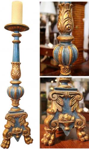 A 19th Century Pair of Ceruse Polychrome and Parcel-Gilt Pricket Sticks No. 3924 A 19th Century Pair of Ceruse Polychrome and Parcel-Gilt Pricket Sticks No. 3924