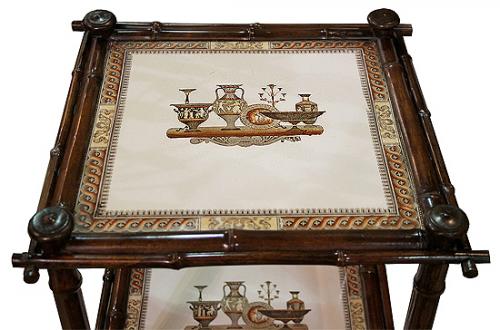 A 19th Century Italian Bamboo and Porcelain Three-Tiered Side Table No. 4049 A 19th Century Italian Bamboo and Porcelain Three-Tiered Side Table No. 4049