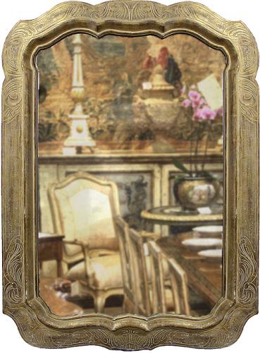 A Mid-20th Century Shaped Parcel-Gilt and White Polychrome Mirror No. 4176 A Mid-20th Century Shaped Parcel-Gilt and White Polychrome Mirror No. 4176