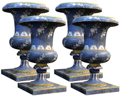 A Set of Four 19th Century Polychromed Wood Urns No. 4170 A Set of Four 19th Century Polychromed Wood Urns No. 4170