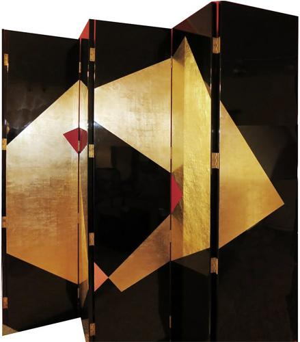 A Six-Panel Large Art Deco Style Lacquer Screen No. 4289 A Six-Panel Large Art Deco Style Lacquer Screen No. 4289