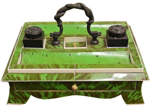 An Early 19th Century Bone-Inlaid Green Tortoiseshell Desk Stand No. 4220 An Early 19th Century Bone-Inlaid Green Tortoiseshell Desk Stand No. 4220