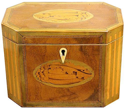 A Late 18th Century English Mahogany Inlaid Wood Tea Caddy No. 4234 A Late 18th Century English Mahogany Inlaid Wood Tea Caddy No. 4234
