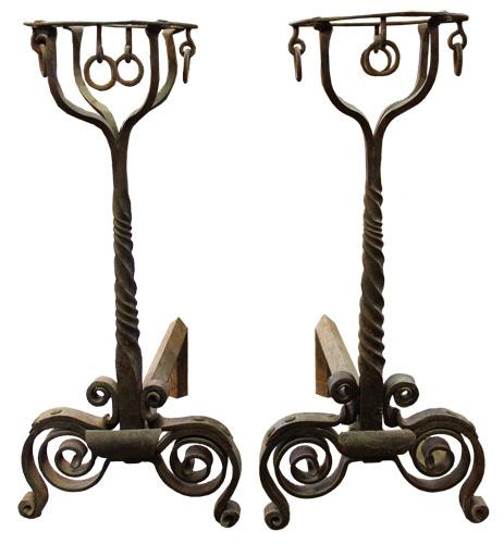 A Magnificent Pair of 18th Century French Chateau Hand Wrought Iron Andirons (Chenets) 4437 A Magnificent Pair of 18th Century French Chateau Hand Wrought Iron Andirons (Chenets) 4437