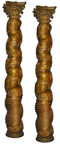 A Rare Pair of 18th Century Tuscan Carved Giltwood Columns