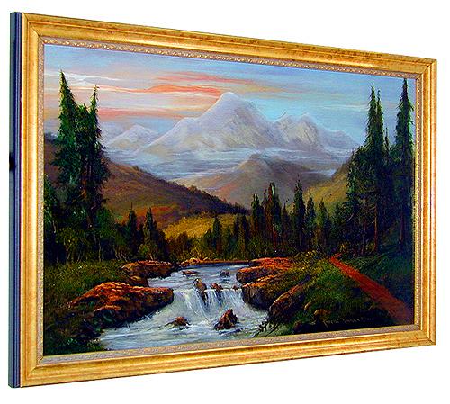 A 19th Century American Oil on Canvas, Landscape with Small Waterfall, Signed: Robert Kinkrin Lewis No. 1326