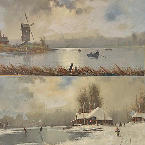 A Pair of 19th Century Dutch Oil on Canvas Winterscapes signed by Danish Artist Nils Hans Christiansen (1850-1922) No. 2909