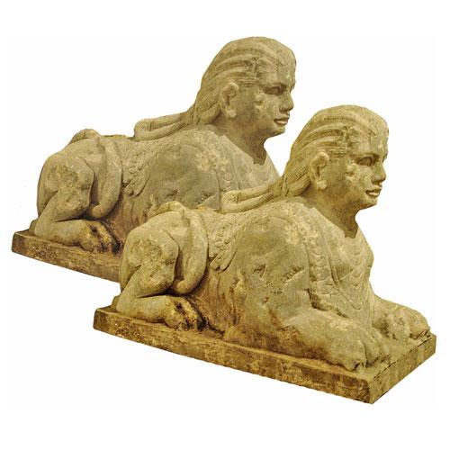 A Pair of Imposing Early French Empire Recumbent Sphinxes No. 2891
