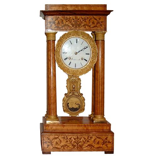 A Charles X Neoclassical Bird’s-Eye Maple Marquetry Mantel Clock No. 2633