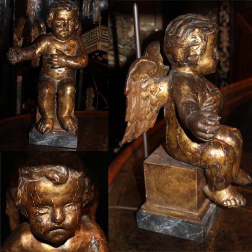 A Pair of 18th Century Italian Silver-Gilt Carved Angels now Electrified as Lamps No. 1497