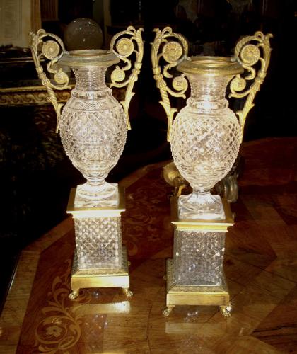 Pair of Cut Leaded Crystal and Ormolu Urns No. 3567