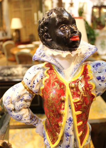 A Striking Pair of Large Venetian Blackamoor Ceramic Polychrome and Parcel-Gilt Figurines No. 3228