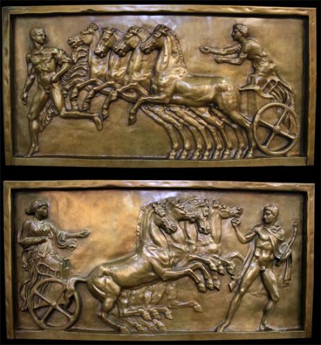 A Pair of Signed 19th Century French “Grand Tour” High Relief Gilt-Bronze Wall Plaques No. 4058