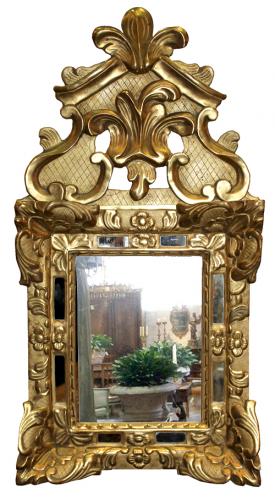 A Diminutive 18th Century Transitional Régence-Louis XV Giltwood Mirror No. 4124