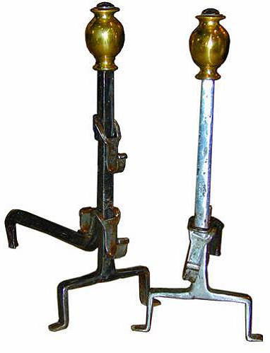 A Pair of 18th Century French Hand-Forged Wrought Iron Andirons No. 1978