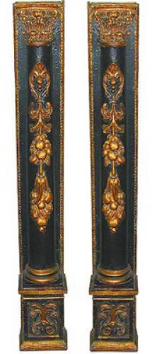 A Pair of 18th Century Italian Carved Polychrome and Parcel-Gilt Pilasters No. 1924