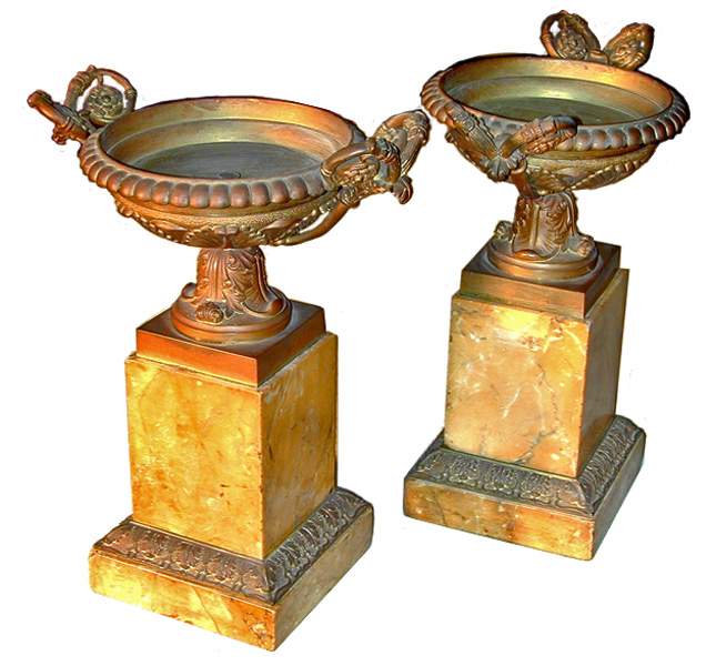 A Pair of 19th Century Continental Gilt-Bronze and Siena Marble Tazze No. 62