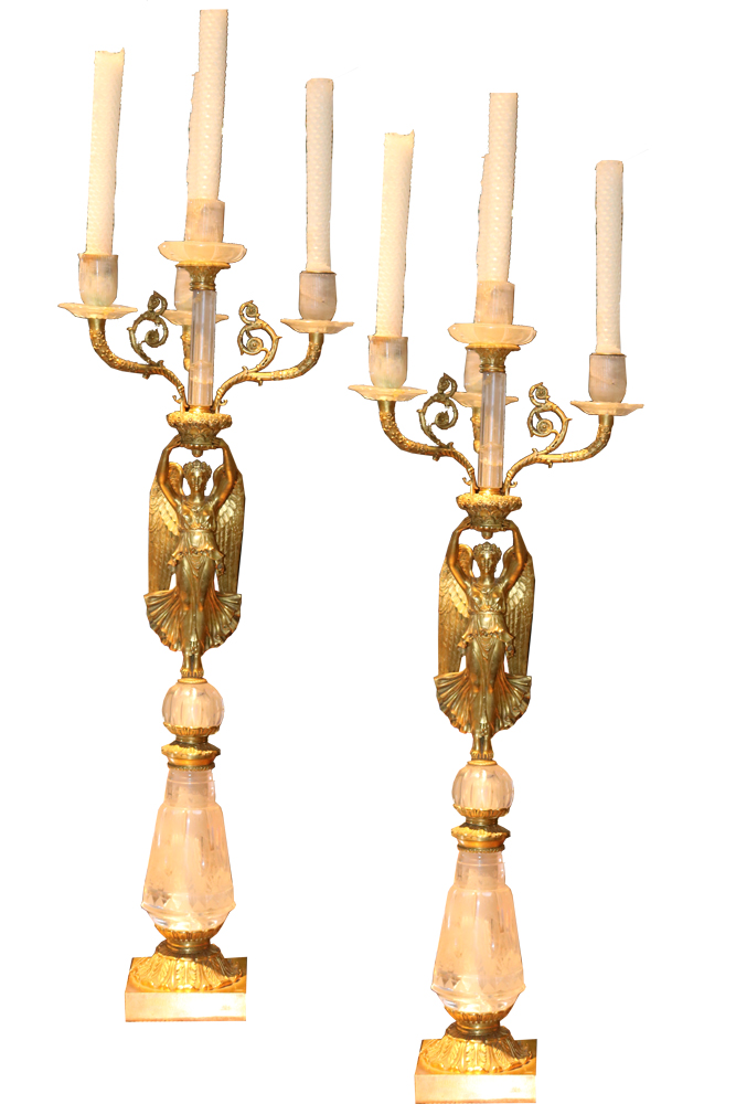 A 19th Century Pair of French Empire Gilt- Bronze Four-Light Winged Figural Candelabras No. 1032