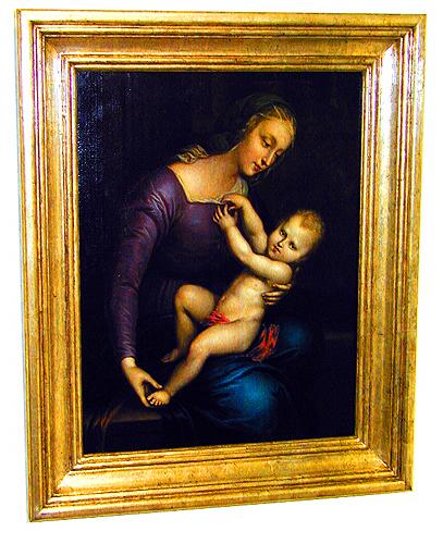 An Exquisite 19th Century Oil on Canvas, "Madonna and Child" No. 1381