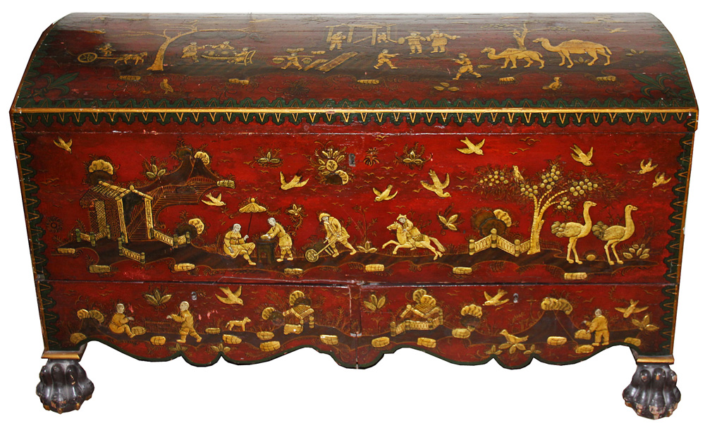 An Exquisite 18th Century English Chinese Export Lacquer & Gilt Chinoiserie Cassone No. 1448