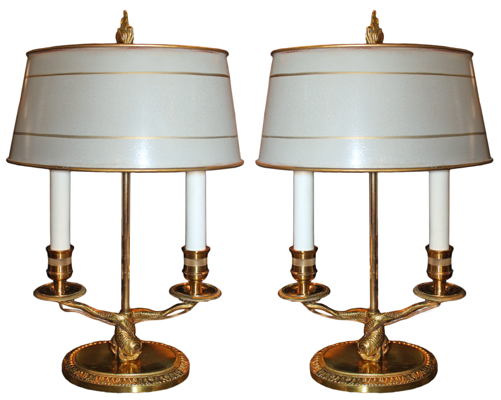 A Pair of 19th Century French Gilt-Bronze Bouillotte Lamps No. 1476