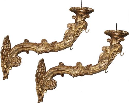 A Pair of Palazzo-Scaled 18th Century Luccan Carved Giltwood Wall Sconces No. 2795