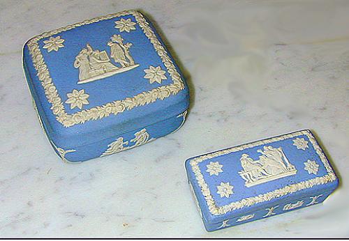 A Fine Set of 19th Century English Wedgwood Blue and White Porcelain Boxes No. 1195