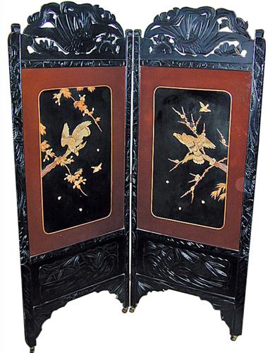 A 19th Century Chinese Two Panel Black Lacquer Screen with Bone and Jade Appliqués No. 673