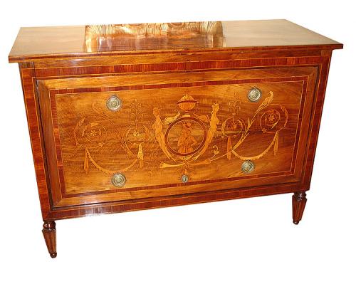 A Highly Unusual 18th Century Italian Walnut Neoclassical Marquetry Commode No. 3099
