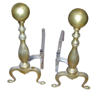 A Pair of 19th Century English Brass Andirons No. 169