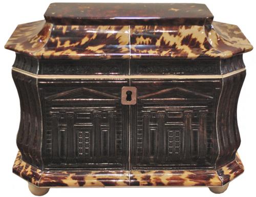 An Exceptional and Rare English Regency Pressed Tortoiseshell Tea Caddy No. 3187