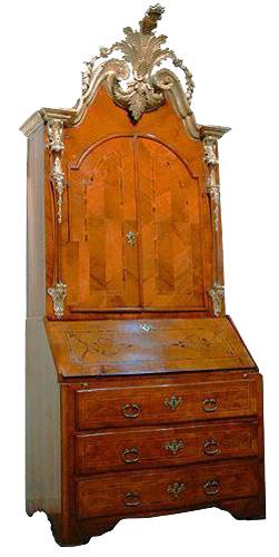 An Important 18th Century Walnut Marquetry, Parquetry and Parcel Silver Gilt Secretaire No. 2412