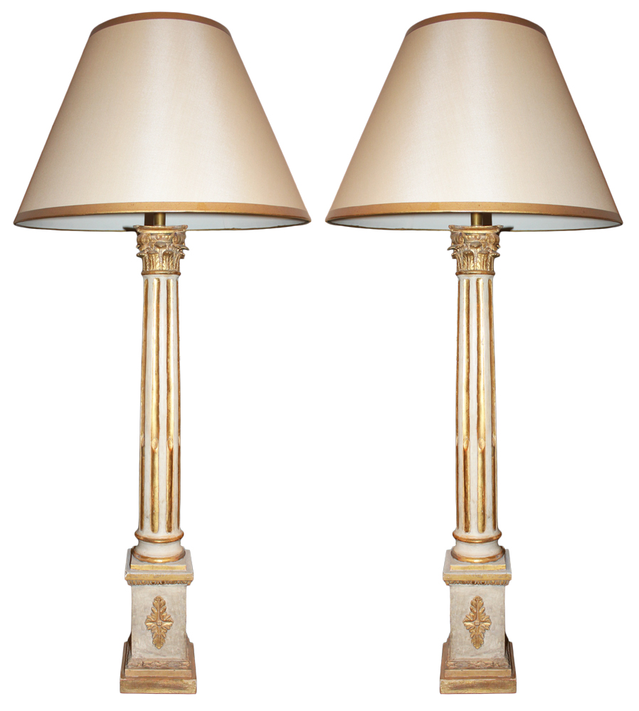 A Set of Two Grandly Scaled 18th Century Neoclassical Italian Corinthian Column Lamps No. 2438