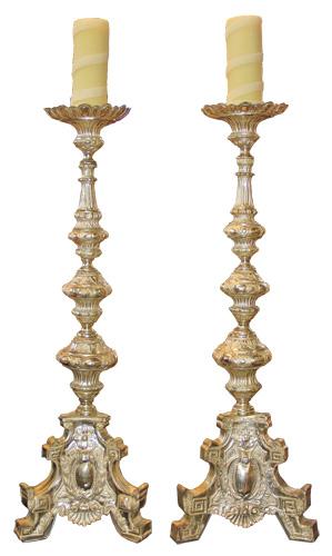 A Magnificent Pair of 18th Century Palazzo Scaled Silver Veneered Pricket Sticks No. 3455