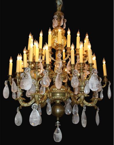 A Magnificent 19th Century Louis XV Forty-Two Light Rock Crystal and Bronze Doré Chandelier No. 3490