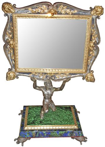 A Diminutive and Rare 19th Century Italian Bronze, Ormolu, Malachite and Lapis Table Mirror No. 3480