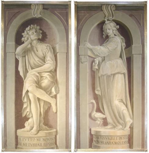 An Allegorical Pair of 18th Century Grisaille Oil on Canvas Panels No. 3543
