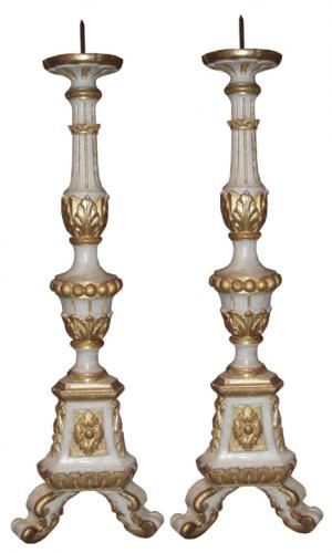 A Pair of 18th Century Italian Polychrome and Parcel-Gilt Pricket Sticks No. 3643