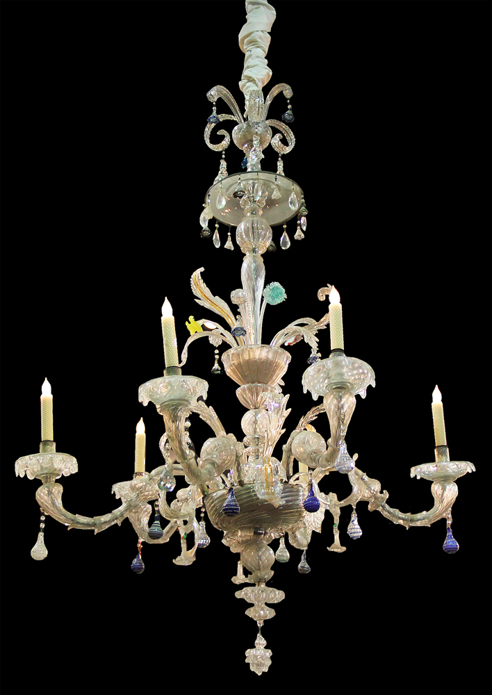 A 4-tiered, 6-Light 19th Century Murano Blown Glass Chandelier No. 2758