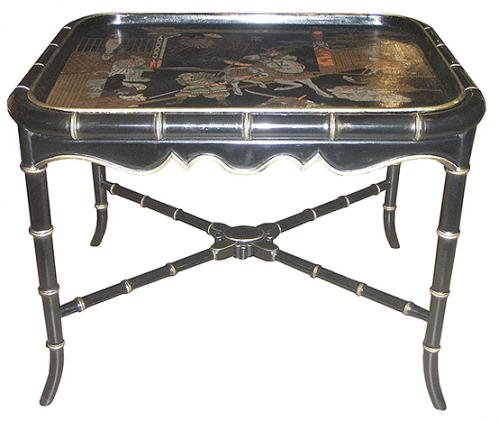 A 19th Century Chinese English Export Black Lacquer Chinoiserie Papier-Mâché Serving Tray No. 3698