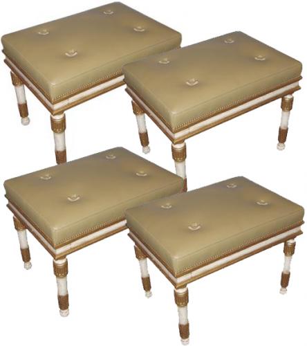 A Set of Four 19th Century Polychrome and Parcel-Gilt Neoclassical Benches No. 3660
