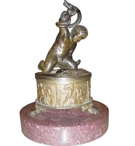 An Early 19th Century Inkwell & Bronze Putti Figure No. 3742