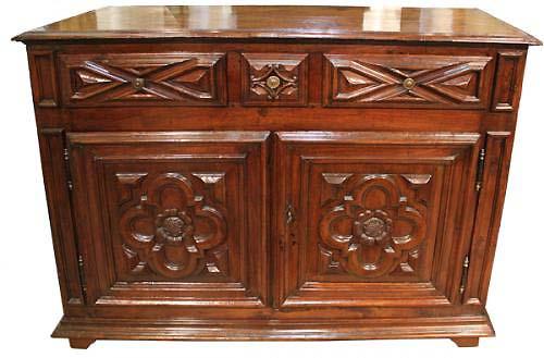 An Early 18th Century Baroque Florentine Geometric Carved Walnut Credenza No. 3999