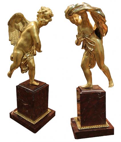 A Pair of 19th Century Italian Bronze Doré Playful Putti No. 4136